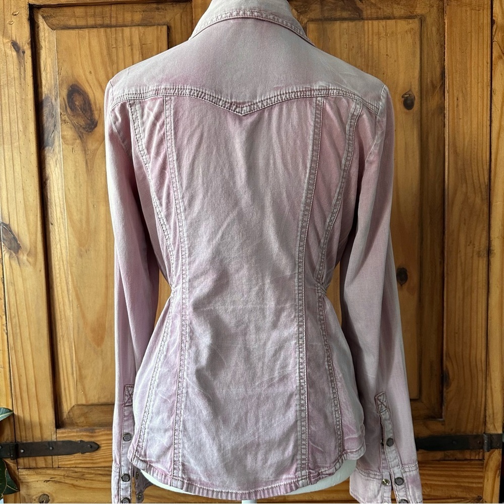 Vintage Y2K Guess Los Angeles Faded Washed Pink Button Up Shirt Cinch Waist - M - Picture 3 of 15
